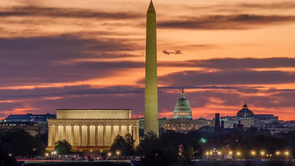Washington Monument and the Capitol at sunset